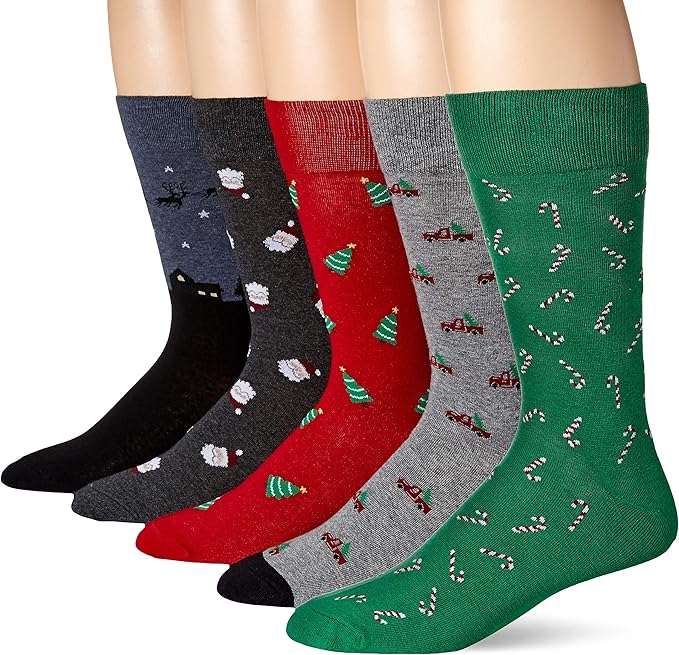 Men's Comfortable Patterned Cotton Crew Dress Socks
