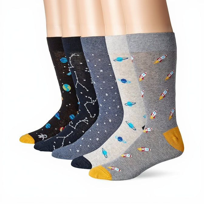 Men's Comfortable Patterned Cotton Crew Dress Socks