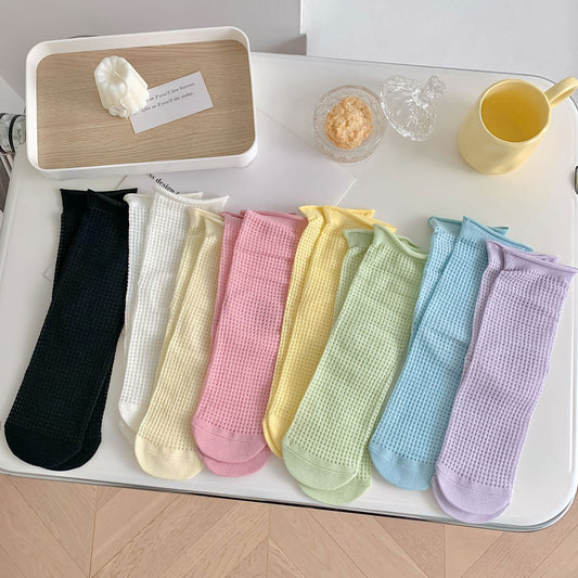Women’s Quarter Mini Crew Sock Waffle Pattern