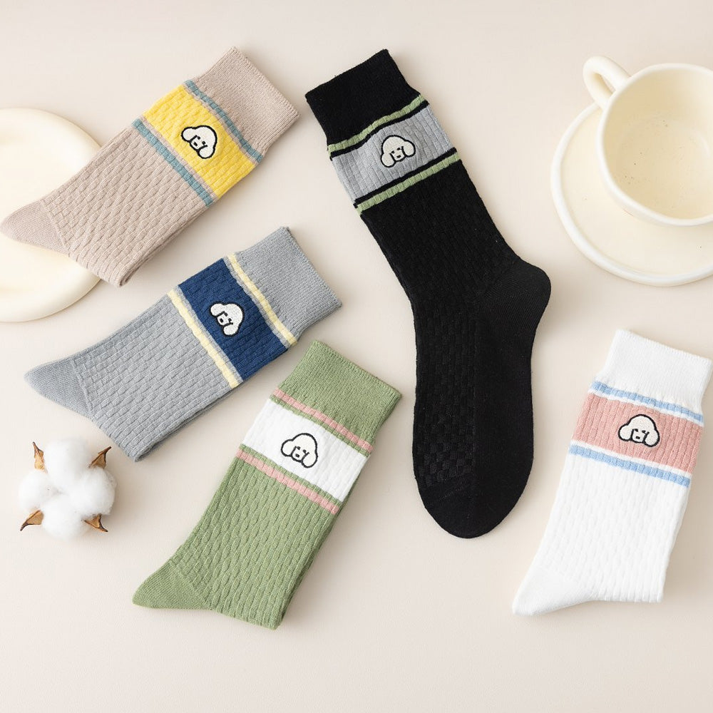 Women’s Crew Sock Embroidered Puppy Pattern