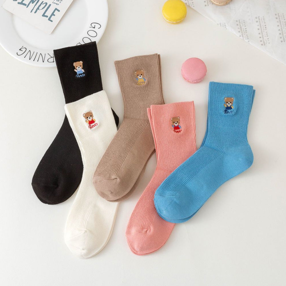 Women’s Embroidered Bear Quarter Sock