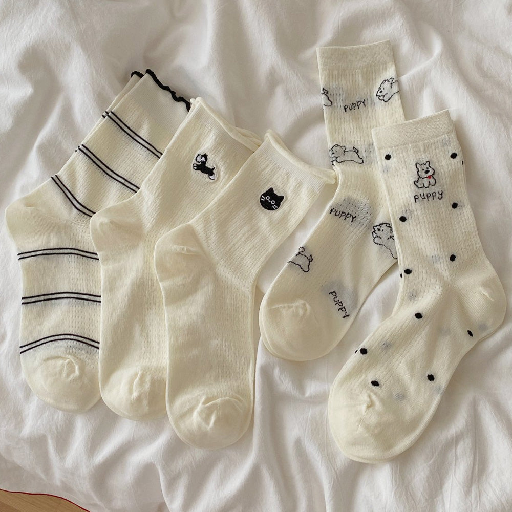 Women’s Crew Sock Puppy Cat Jacquard
