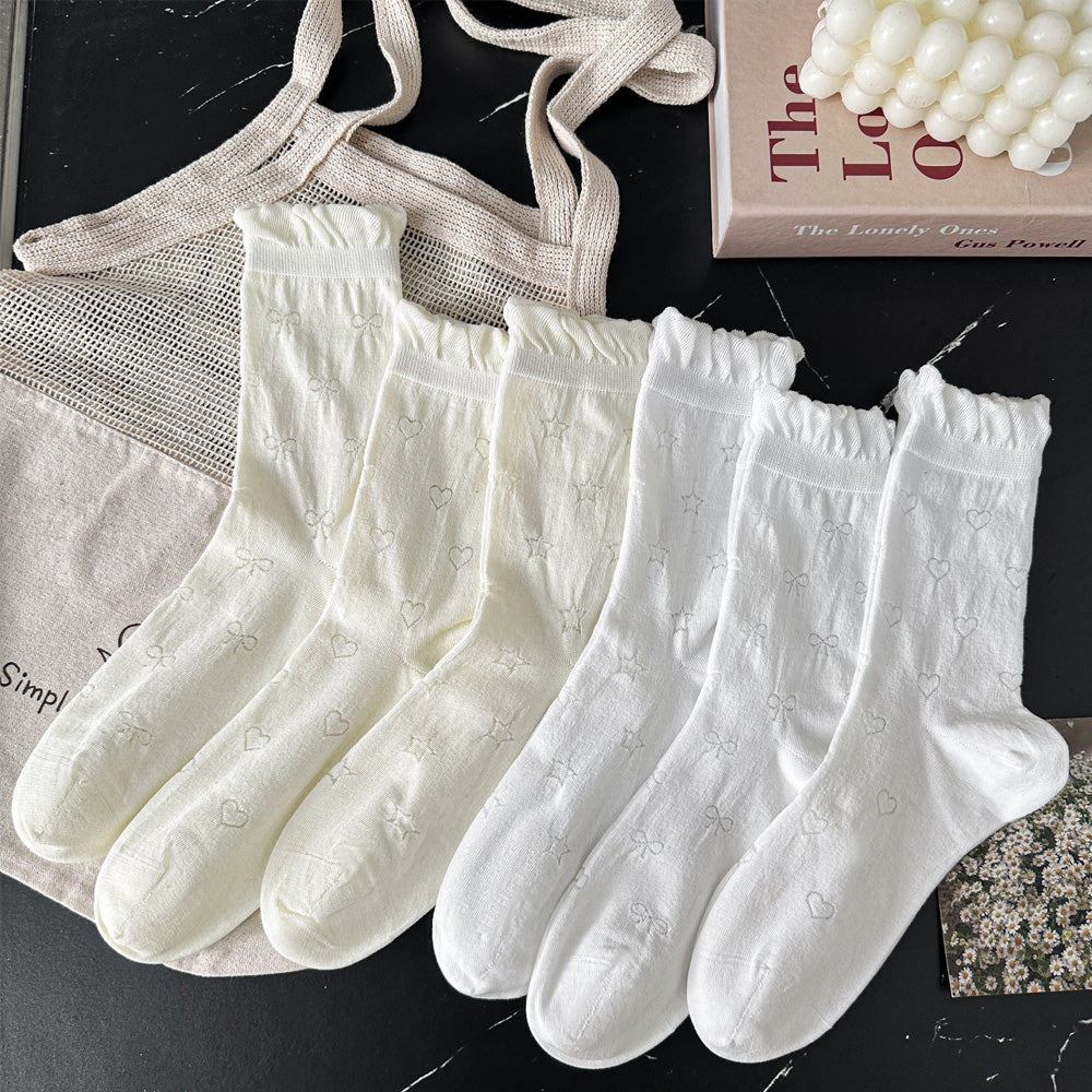 Women’s Ruffle Crew Sock Bow Heart Star Patterns