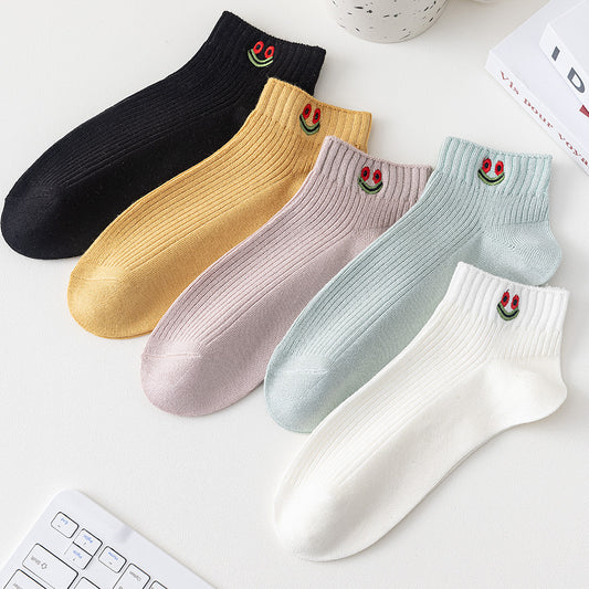 Women's Smile face Embroidered Ankle Sock