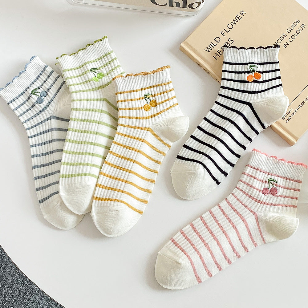 Women's Cherry Embroidered Ankle Sock